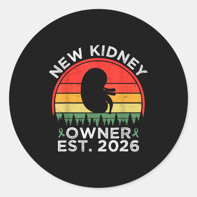 Sticker Rond Retro New Kidney Owner Est. 2026 Kidney Transplant (Devant)