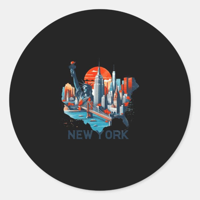 Sticker Rond Retro New York Skyline Silhouette _1  (Devant)