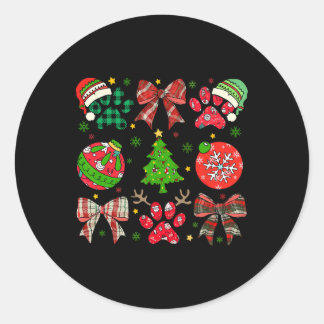 Sticker Rond Retro Noël Coquette Chien Paws Paws Pajama de Noël