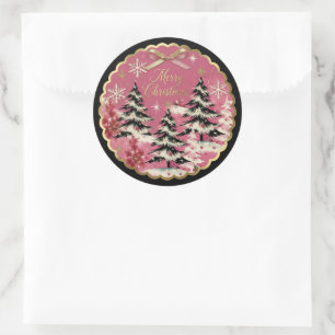 Sticker Rond Retro Noël Vintage : Noël rose des années 50