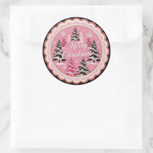 Sticker Rond Retro Noël Vintage : Noël rose des années 50