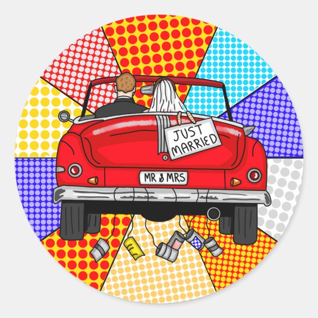 Sticker Rond Retro Nostalgic Mr & Mrs. | Je viens de me marier (Devant)