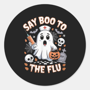 Sticker Rond Retro Nurse Ghost Halloween Vaccine Dit Boo À