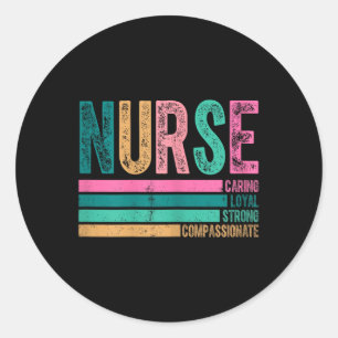 Sticker Rond Retro Nurse Traits Design Soins Loyal Fort