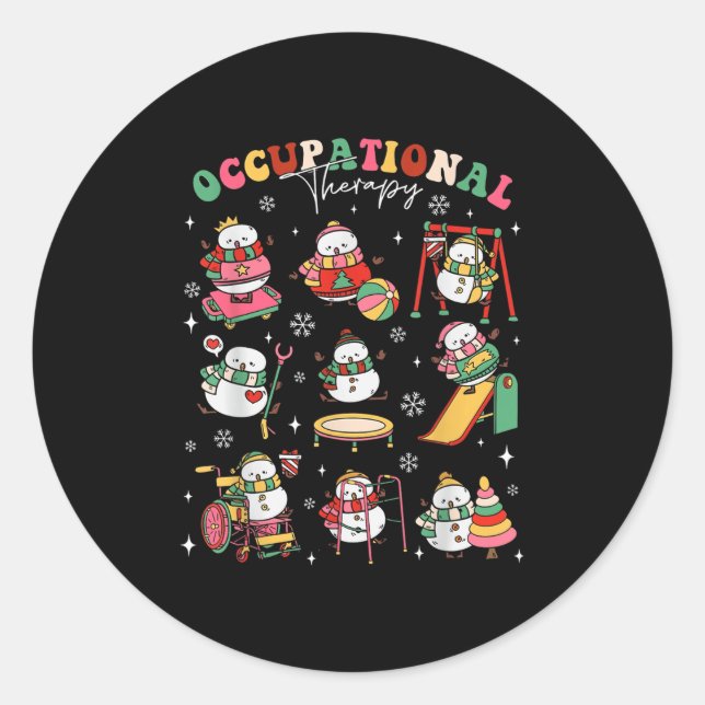 Sticker Rond Retro Occupational Therapy Christmas Snowman Ot Ot (Devant)