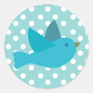 Sticker Rond Rétro oiseau bleu mignon avec le pois