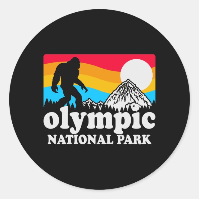 Sticker Rond Retro Olympic National Park Bigfoot (Devant)