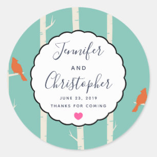 Sticker Rond Rétro Orange Birch Trees Mariages Merci