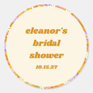 Sticker Rond Rétro Orange Violet Floral Personnalisé Mariage Cé