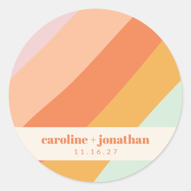 Sticker Rond Retro Pastel Art géométrique Mariage personnalisé (Devant)