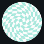 Sticker Rond Retro Pastel Blue Chèques déroutés À damiers<br><div class="desc">Parfait coussin design dépoli à damiers aux couleurs pastel,  plein de grandes vibes. Motif moderne de vérificateurs déformés. Ce joli design rétro psychédélique vous emmène au pays des merveilles. Chèques déformés aux couleurs pastel. Twirl et les contrôles tourbillonnants,  à damiers motif</div>