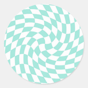 Sticker Rond Retro Pastel Blue Chèques déroutés À damiers