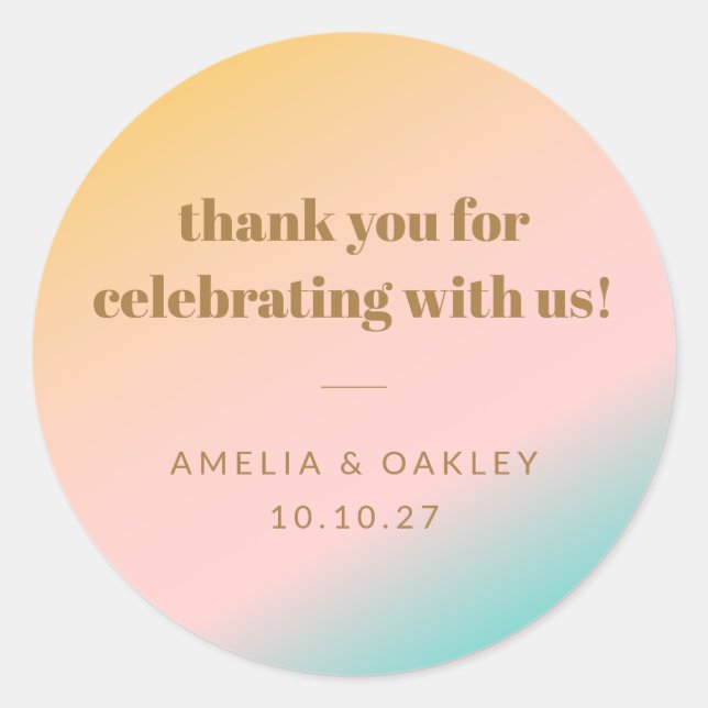 Sticker Rond Retro Pastel Gradient Mariage unique personnalisé  (Devant)