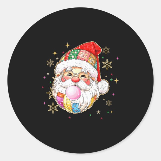Sticker Rond Retro Patchwork Santa Claus Noël Preppy Joyeux Joy (Devant)