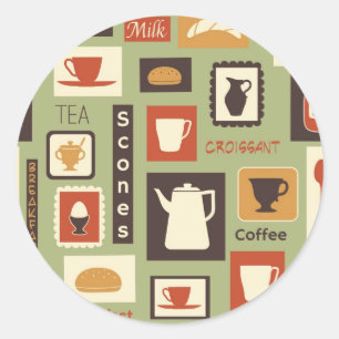 Sticker Rond Rétro pattern with kitchen dishes for breakfast