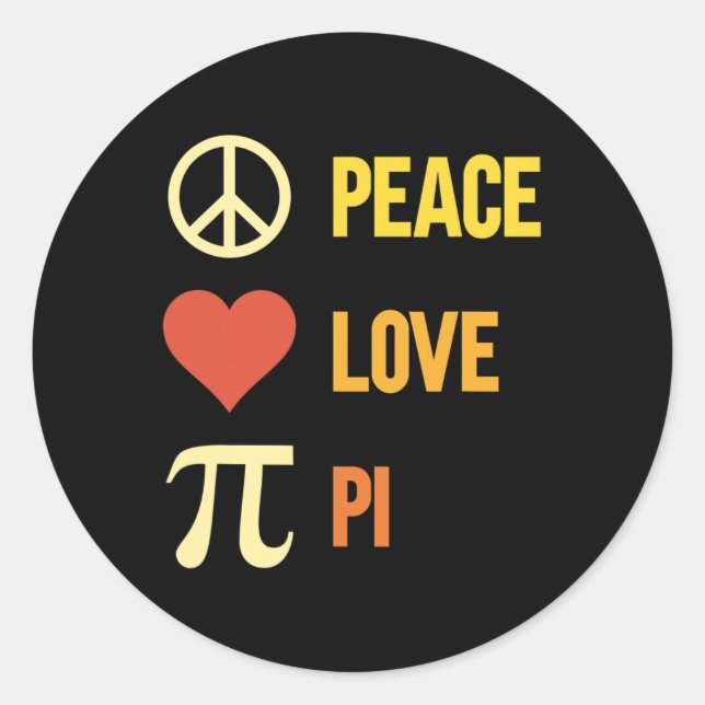 Sticker Rond Retro Peace Love Pi 3.14 Happy Pi Day Math Pi (Devant)