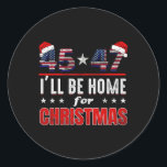 Sticker Rond Retro Père Noël Trump 47ème Président Je serai à l<br><div class="desc">Retro Père Noël Trump 47ème Président Je serai à la maison pour Noël</div>