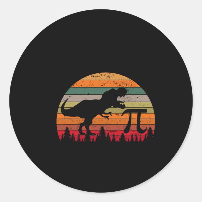 Sticker Rond Retro Pi Jour 3.14 Dinosaur Funny Pi Jour Math Tod (Devant)