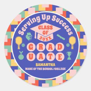 Sticker Rond Retro Pickleball Graduation Party