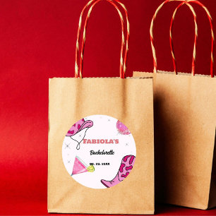 Sticker Rond Retro Pink Disco Cowgirl Western Bachelorette