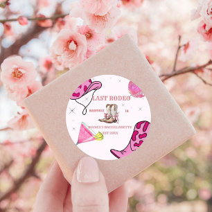 Sticker Rond Retro Pink Disco Cowgirl Western Bachelorette