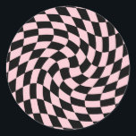 Sticker Rond Retro Pink Noir Pastel Chèques déroutés À damiers<br><div class="desc">Parfait coussin design dépoli à damiers aux couleurs pastel,  plein de grandes vibes. Motif moderne de vérificateurs déformés. Ce joli design rétro psychédélique vous emmène au pays des merveilles. Chèques déformés aux couleurs pastel. Twirl et les contrôles tourbillonnants,  à damiers motif</div>
