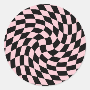 Sticker Rond Retro Pink Noir Pastel Chèques déroutés À damiers