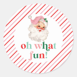 Sticker Rond Retro Pink Père Noël Oh Quel Amusant