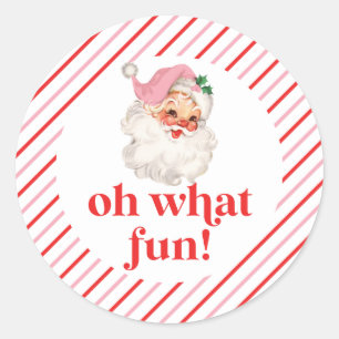 Sticker Rond Retro Pink Père Noël Oh Quel Amusant