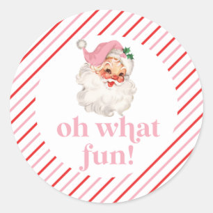 Sticker Rond Retro Pink Père Noël Oh Quel Amusant