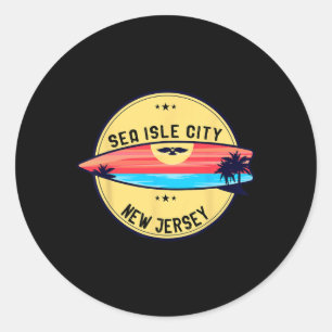 Sticker Rond Rétro plage de Sea Isle City dans le New Jersey Su