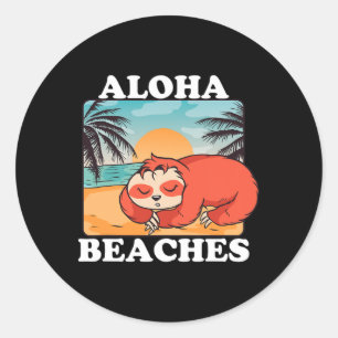Sticker Rond Retro Plages Aloha Funny Sloth Matching Famille Be