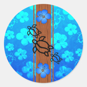 Sticker Rond Rétro planche de surf de Honu