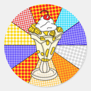 Sticker Rond Retro Pop Art Ananas Crème glacée Sundae