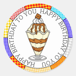 Sticker Rond Retro Pop Art Caramel Crème glacée Sundae