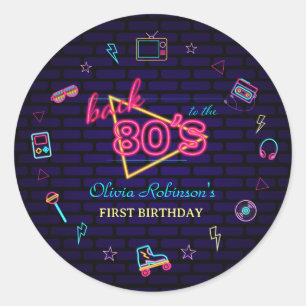 Sticker Rond Retro Pop Neon Enfants Anniversaire Bash
