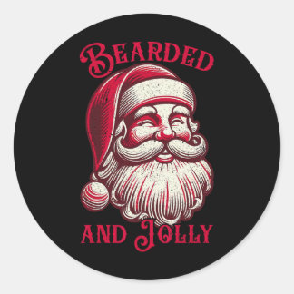 Sticker Rond Retro Porté Et Jolly Noël Drôle Visage Père Noël