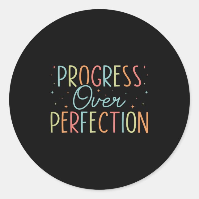Sticker Rond Retro Progress Over Perfection Motivational Quote  (Devant)