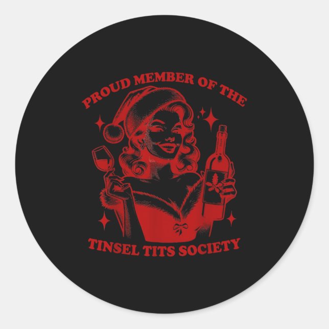 Sticker Rond Retro Proud Member Of Tinsel Society Lady Christma (Devant)