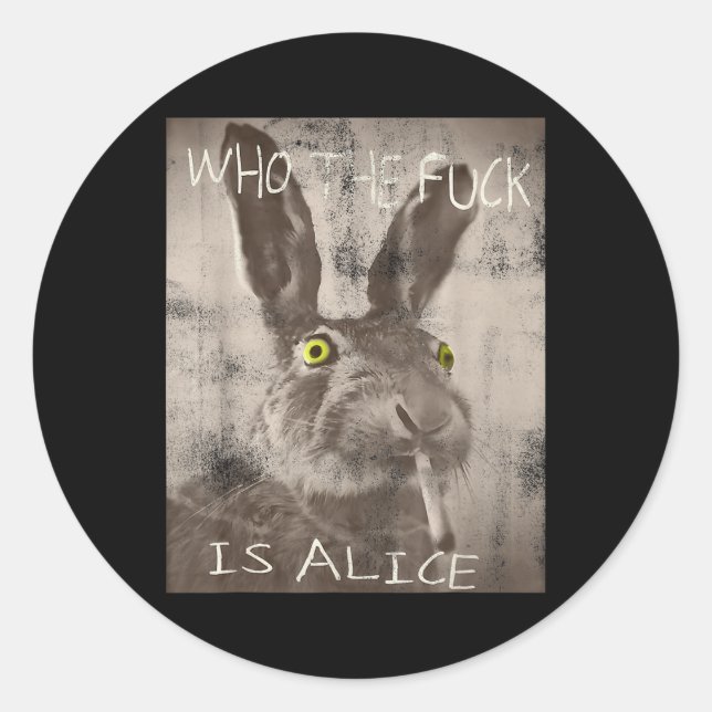 Sticker Rond Rétro Qui Est Alice Drôle Lapin (Devant)