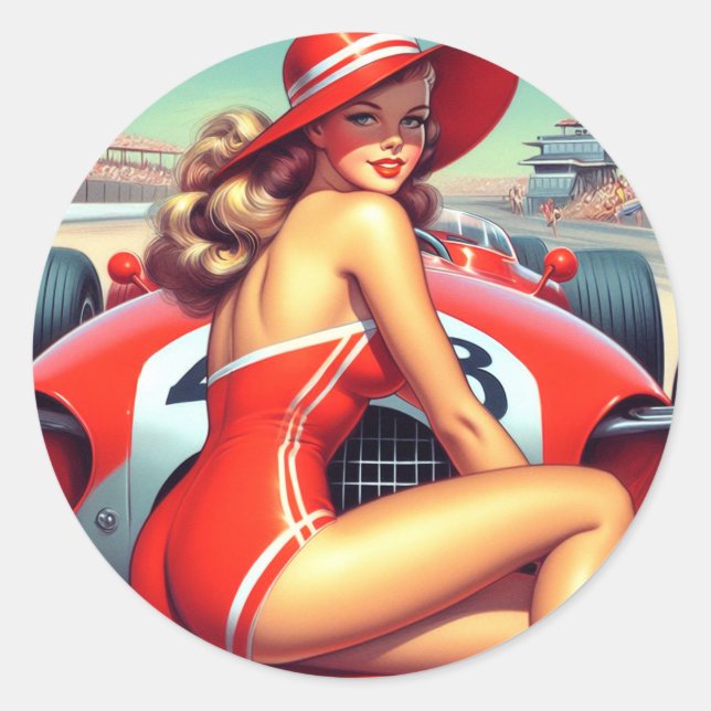 Sticker Rond Retro Racing Pin-up (Devant)