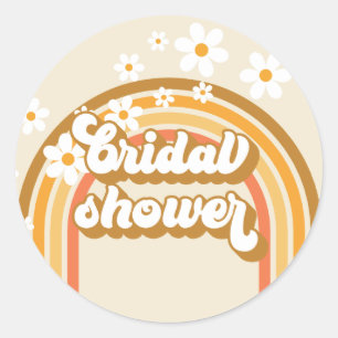 Sticker Rond Retro Rainbow Daisy Super douche nuptiale