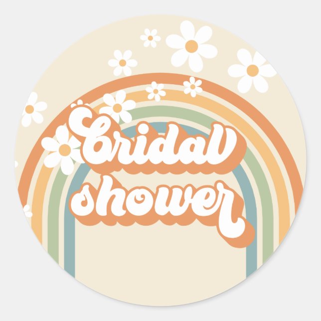 Sticker Rond Retro Rainbow Daisy Super douche nuptiale (Devant)