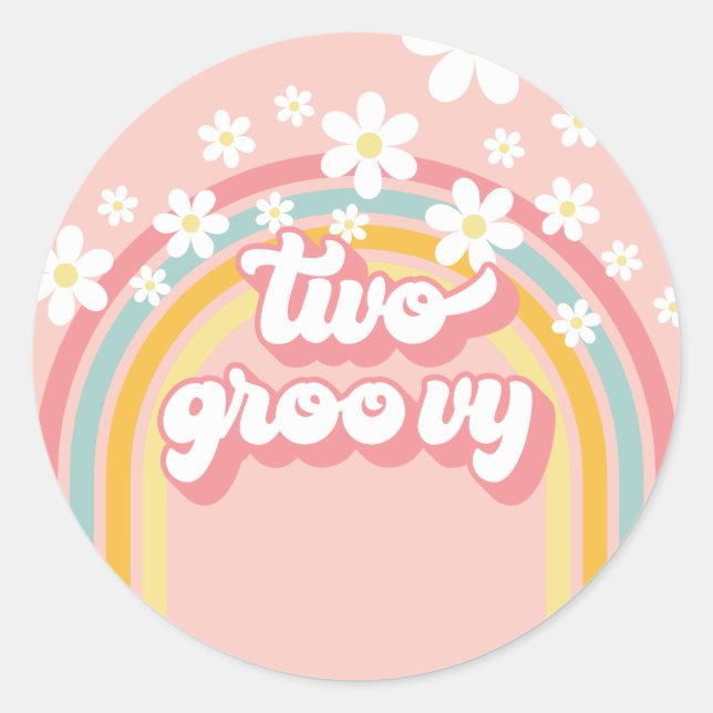 Sticker Rond Retro Rainbow Deux Anniversaire Groovy 2 (Devant)