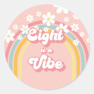 Sticker Rond Retro Rainbow Eight est une ambiance Groovy 8e ann