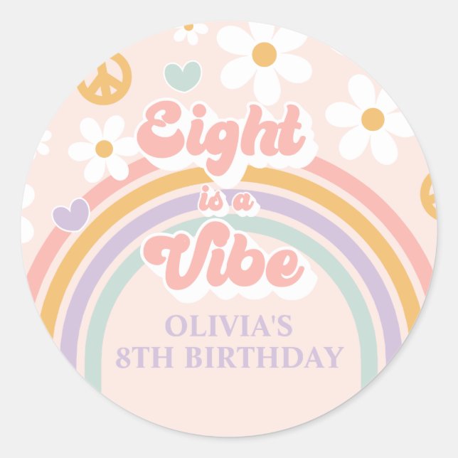 Sticker Rond Retro Rainbow Eight est une atmosphère de 8e anniv (Devant)