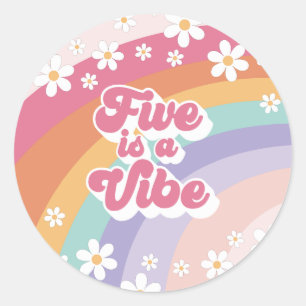 Sticker Rond Retro Rainbow Five est une Vibe 5e Anniversaire