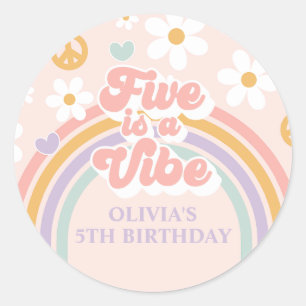 Sticker Rond Retro Rainbow Five est une Vibe 5e Anniversaire