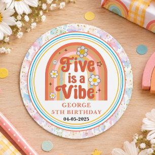 Sticker Rond Retro Rainbow FIVE est une Vibes Anniversaire Groo