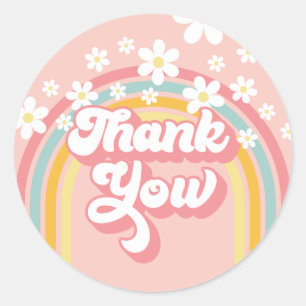Sticker Rond Rétro Rainbow Groovy Merci